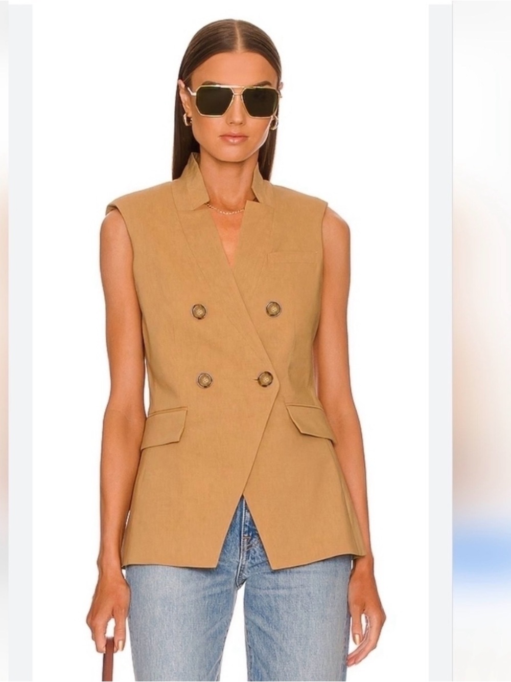 Veronica Beard Amika Tan Linen Blend Vest Size 8